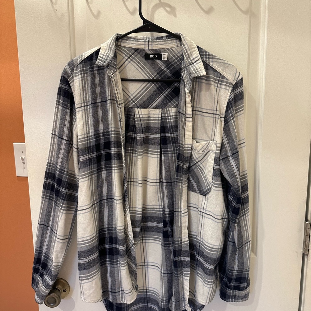BDG Navy Blue and White Flannel Shirt